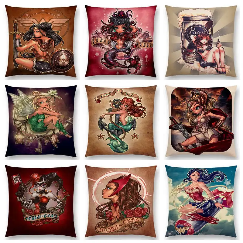 Movie Cartoon Beautiful Heroine Lovely Girls Wonder Lady Beauty Woman Warrior Cushion Cover Home Decor Sofa Throw Pillow Case | Дом и сад