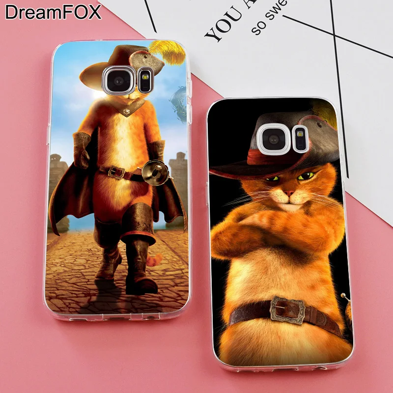 DREAMFOX K161 Puss In Boots Soft TPU Silicone Case Cover For Samsung Galaxy Note S 6 7 8 9 Edge Plus Grand Prime |