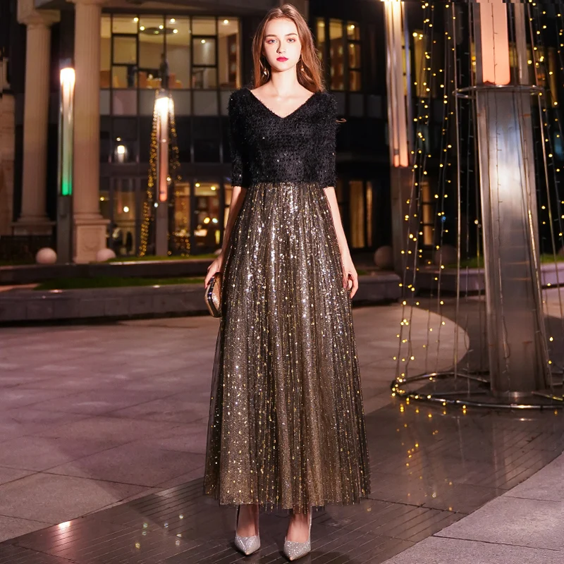 Black A-line Long Evening Dresses V-neck Half Sleeves Ankle Length Lace Evening Dress Formal Party Dress Prom Dress LYFY48
Black A-line Long Evening Dresses V-neck Half Sleeves Ankle Length Lace Evening Dress Formal Party Dress Prom Dress LYFY48