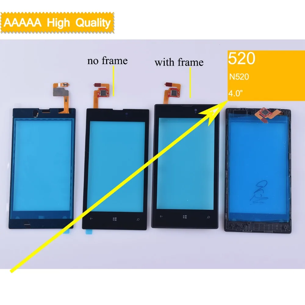 Сенсорный экран N520 для Nokia Lumia 520 сенсорный датчик дигитайзер с рамкой стеклянный