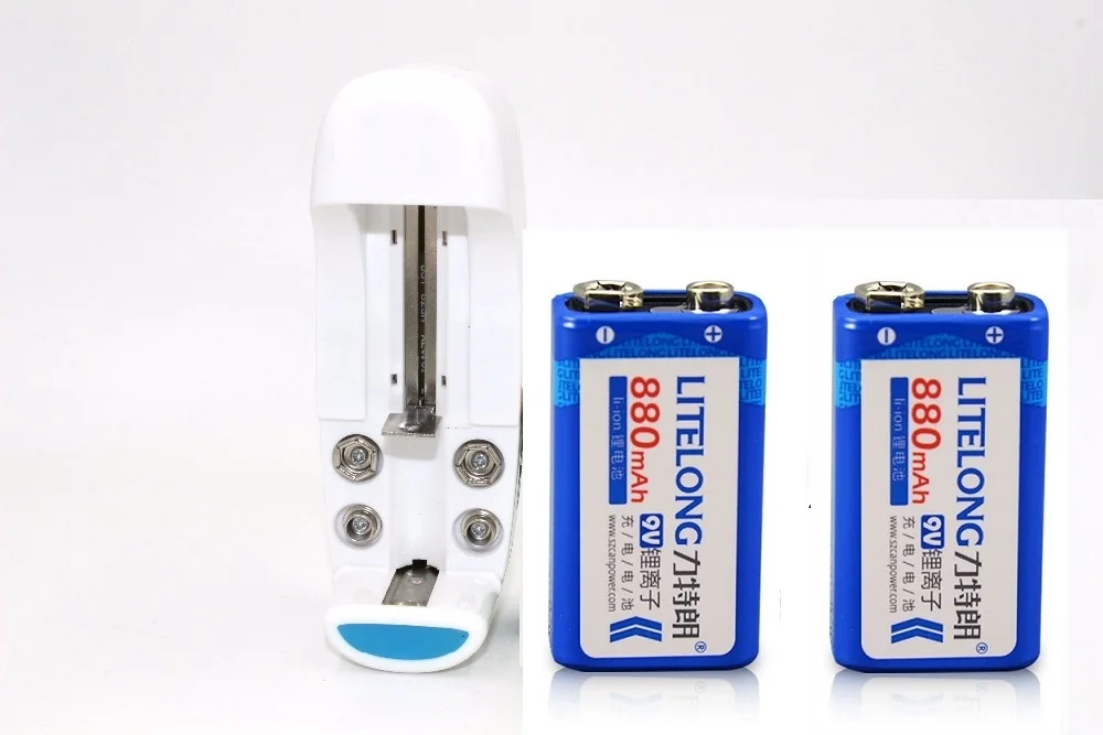 

2*880mAh 9v li-ion lithium Rechargeable Battery 9 Volt Batteries + Universal 9v AA AAA 18650 14500 CR123A charger set