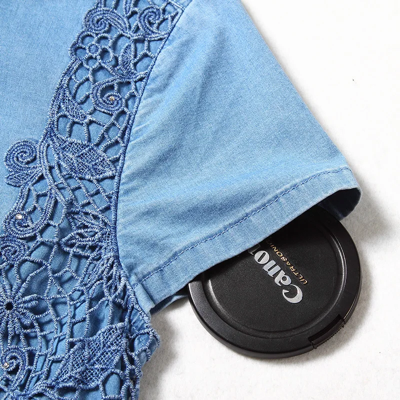 Nordic style women's shirt summer new plus size blouse thin lace denim shirt short sleeve women's blouse NW18B2615
Nordic style women's shirt summer new plus size blouse thin lace denim shirt short sleeve women's blouse NW18B2615