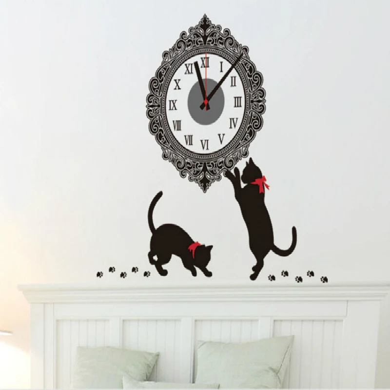 2018 новейшие играющие кошки Diy настоящие настенные электронные часы Stiker гостиная