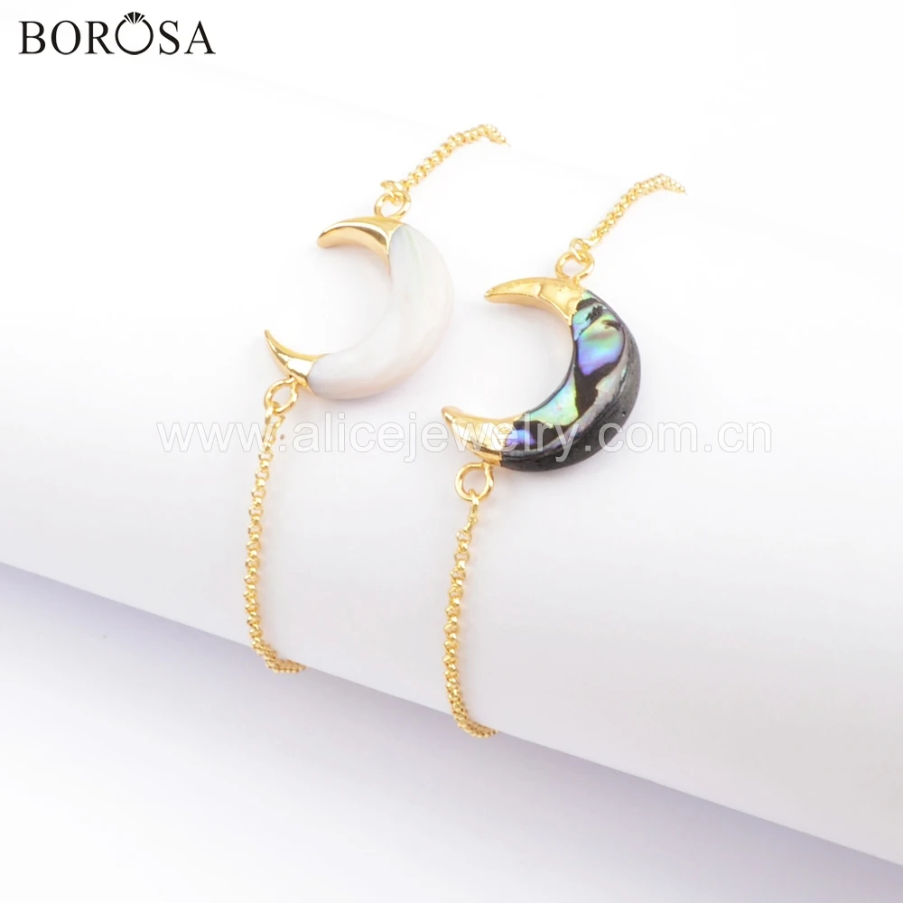 BOROSA Natural Abalone Shell White Shell Gold Chain Bracelet for Women Adjustabel Horn Shell Bracelet Jewelry Girls Gifts G1718
BOROSA Natural Abalone Shell White Shell Gold Chain Bracelet for Women Adjustabel Horn Shell Bracelet Jewelry Girls Gifts G1718