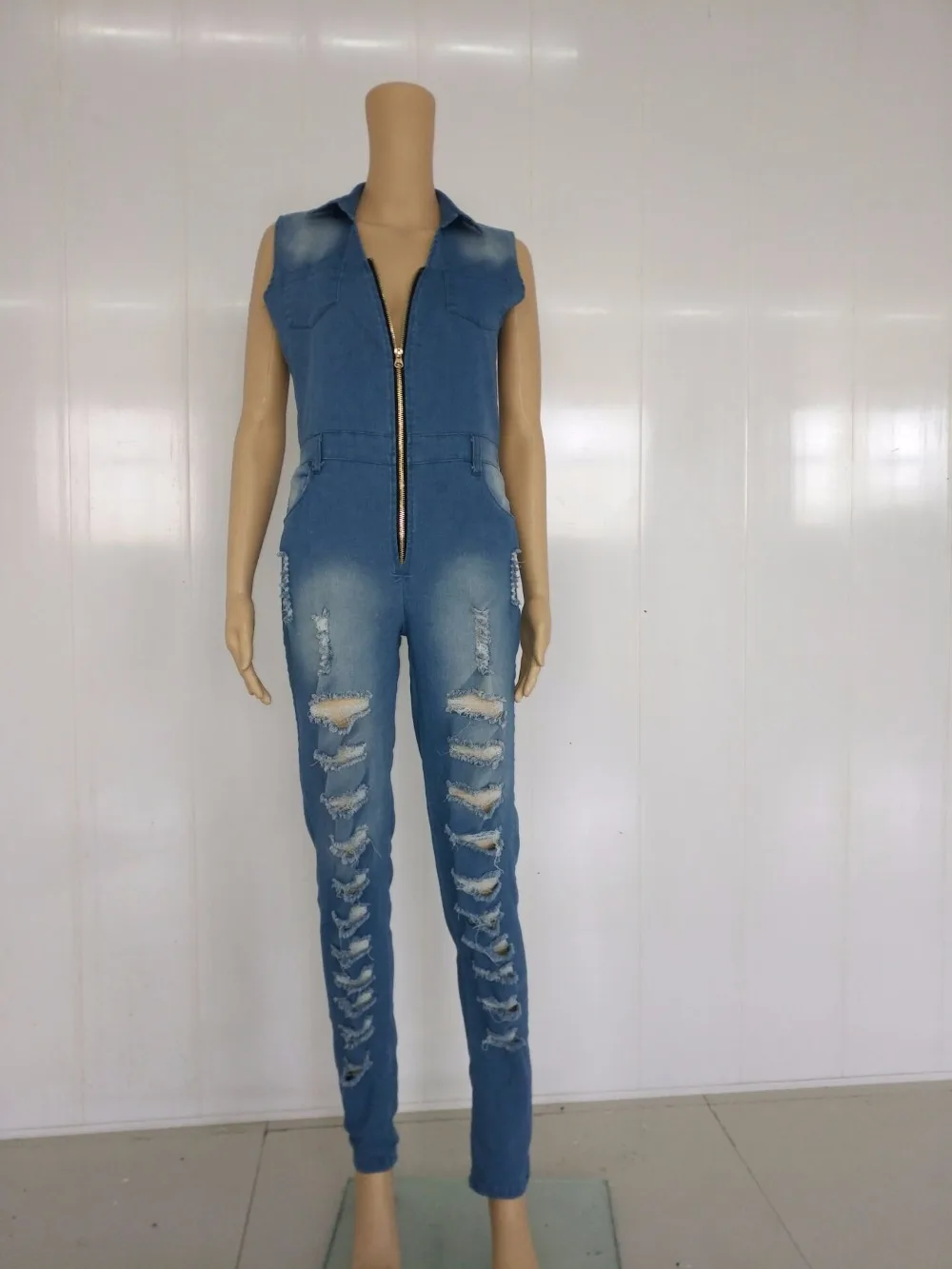 Женские сексуальные рваные джинсовые комбинезоны комбинезон 2018 модные синие