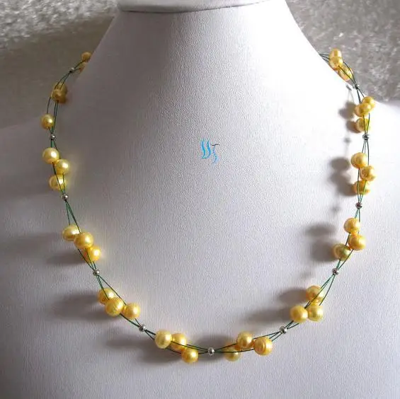 Natural Pearl Jewelry 20 inches 6-8mm 3 Row Golden Freshwater Pearl Wire Necklace New Free Shipping
Natural Pearl Jewelry 20 inches 6-8mm 3 Row Golden Freshwater Pearl Wire Necklace New Free Shipping