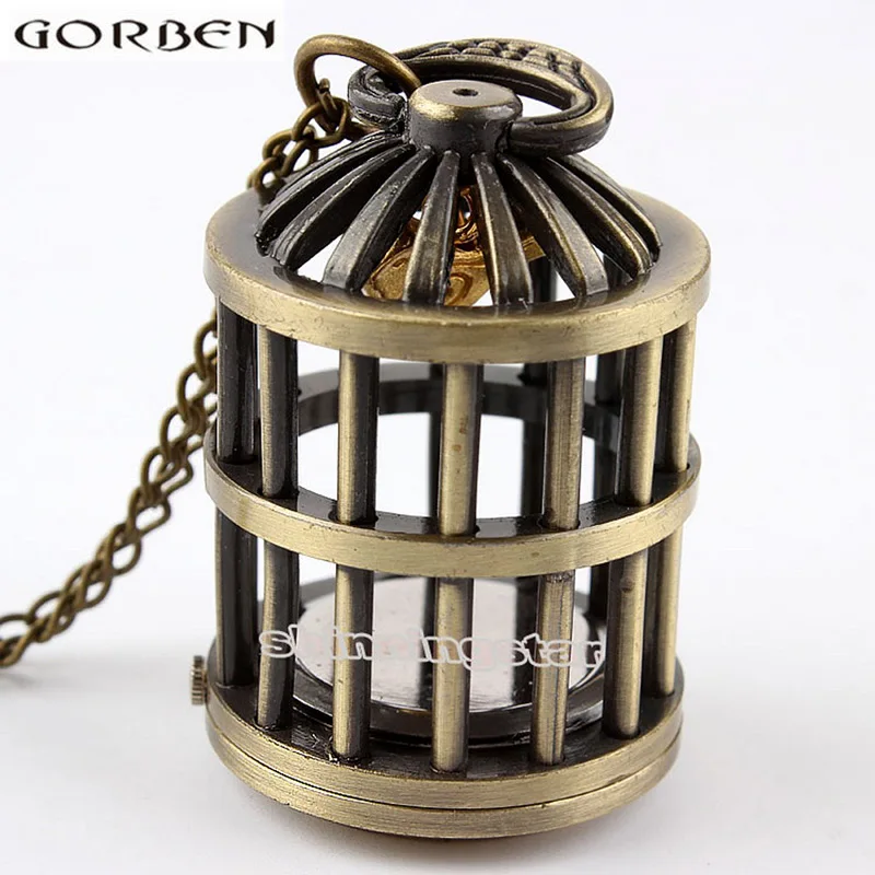 Vintage Bird Cage Hollow Bronze Quartz Pocket Watch With Chain Cute Stationary Necklace Pendant Clock Mens Womens Gifts
Vintage Bird Cage Hollow Bronze Quartz Pocket Watch With Chain Cute Stationary Necklace Pendant Clock Mens Womens Gifts
