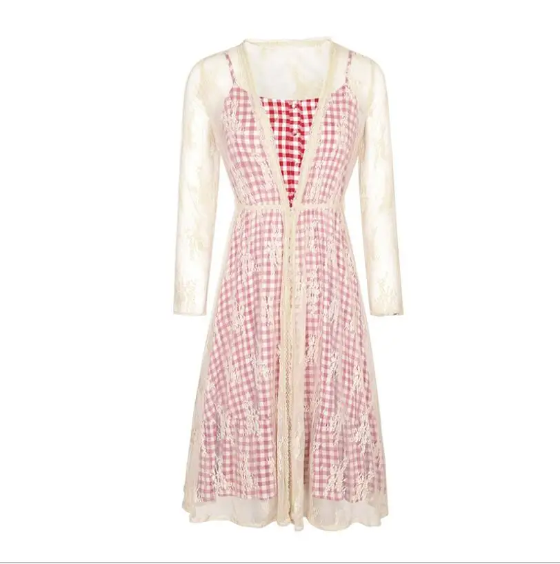 2018 autumn dress new fashion casual women's plaid Spaghetti Strap fresh dress cardigan two-piece
2018 autumn dress new fashion casual women's plaid Spaghetti Strap fresh dress cardigan two-piece