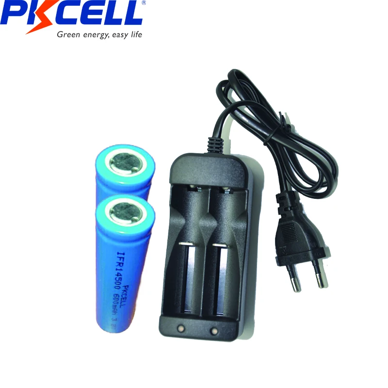 

2pcs/lot PKCELL Lifepo4 Rechargeable Battery 3.2V 14500 AA SIZE 600MAH IFR14500 Lithium Batteries and li-ion battery charger