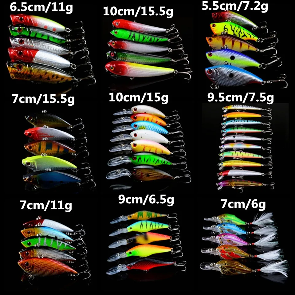 New 52pcs/set Fishing Lures High Quality Plastic Hard Baits Mixed 9 Models Fishing Tackle 52 Colors Lifelike Fake Fish bait
New 52pcs/set Fishing Lures High Quality Plastic Hard Baits Mixed 9 Models Fishing Tackle 52 Colors Lifelike Fake Fish bait