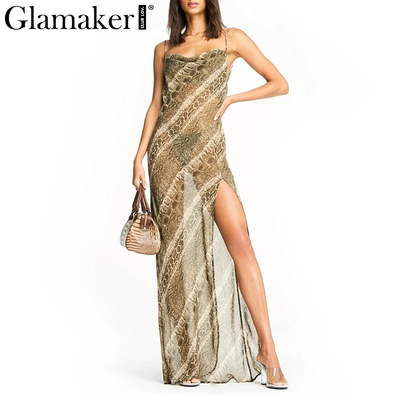 Женское длинное пляжное платье Glamaker прозрачное с высоким разрезом и открытой