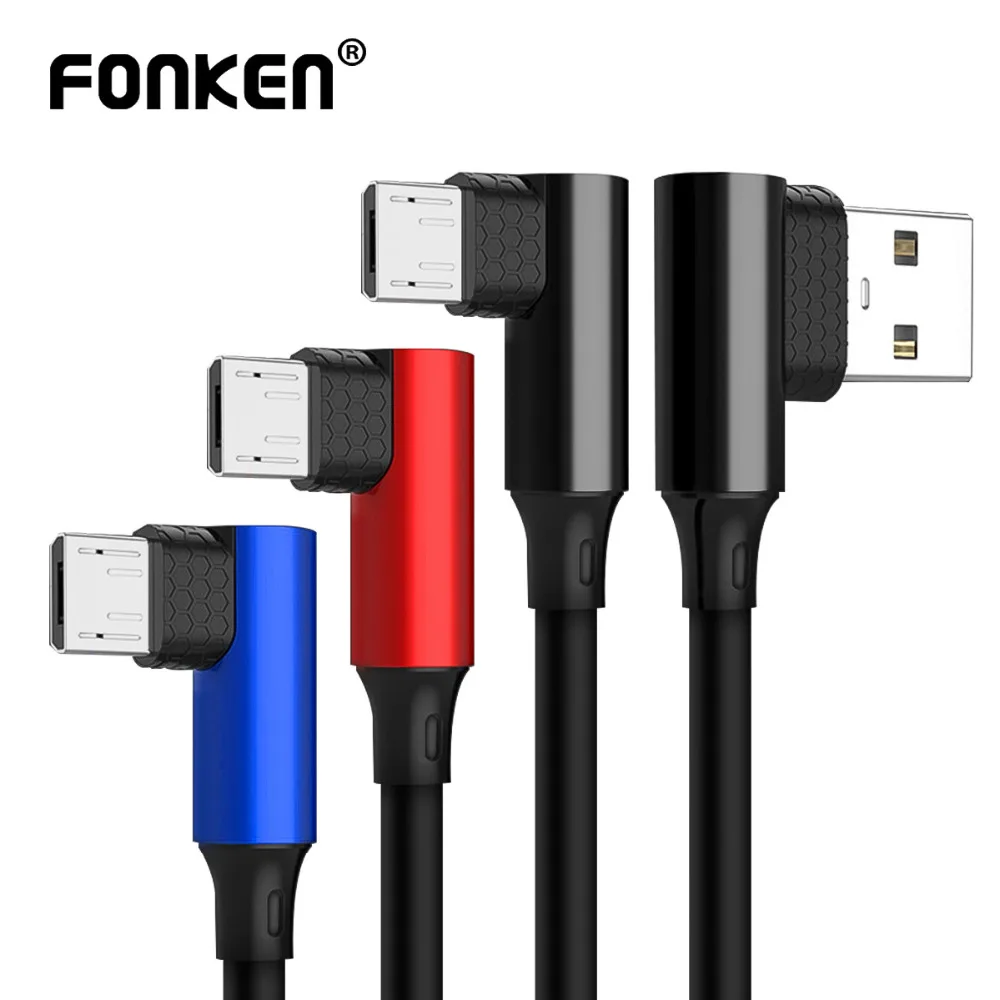 FONKEN Micro USB 90 градусов изогнутый кабель синхронизации быстрое зарядное устройство