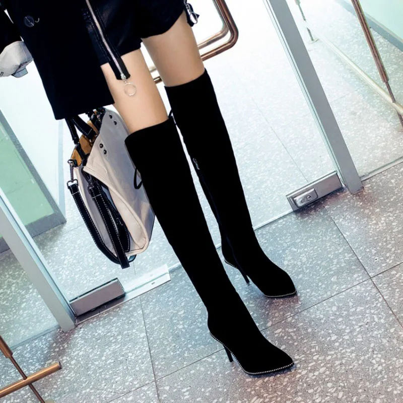Winter Women Knee-High Long Boots Plus Size Shoes Flock Fleeces Crystal Worm High Thin Heels Solid Riband Lace-up Pointed Toe
Winter Women Knee-High Long Boots Plus Size Shoes Flock Fleeces Crystal Worm High Thin Heels Solid Riband Lace-up Pointed Toe
