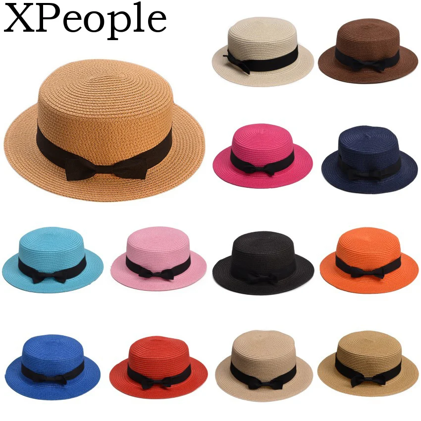 XPeople женские Мини соломенная шляпа мягкая фетровая Панама с плоским верхом лента