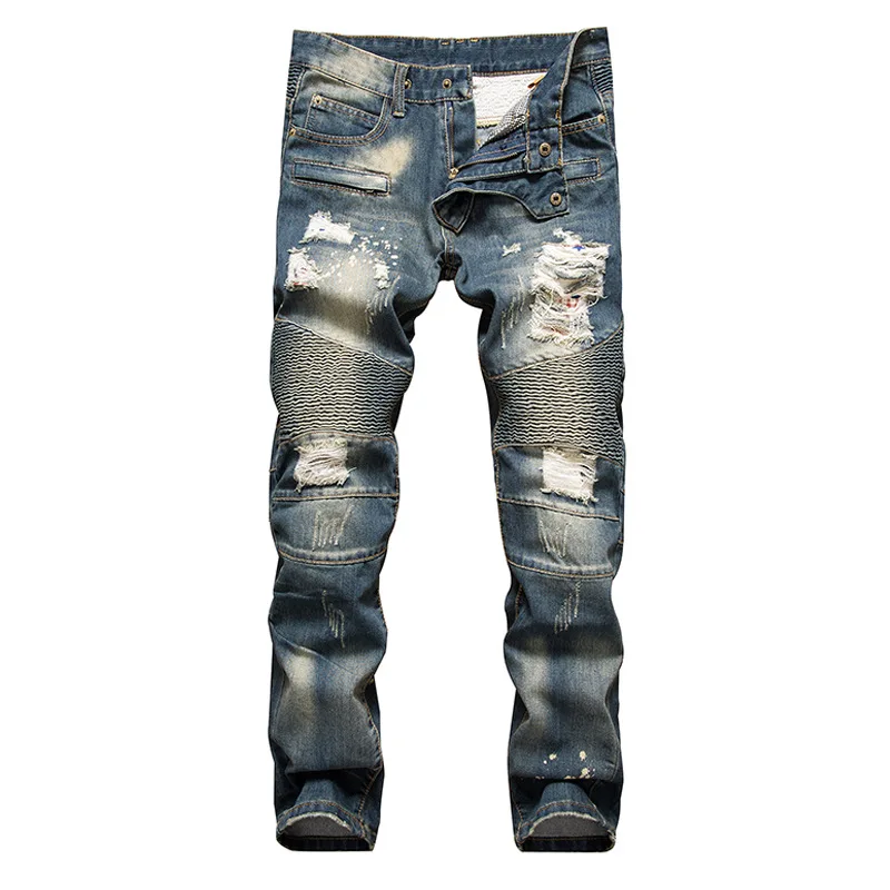 tide hole Pleated Motorcycle BIKER JEANS Homme Slim Straight jeans Brand hip hop Designer ripped Jeans Denim Trousers For Male
tide hole Pleated Motorcycle BIKER JEANS Homme Slim Straight jeans Brand hip hop Designer ripped Jeans Denim Trousers For Male