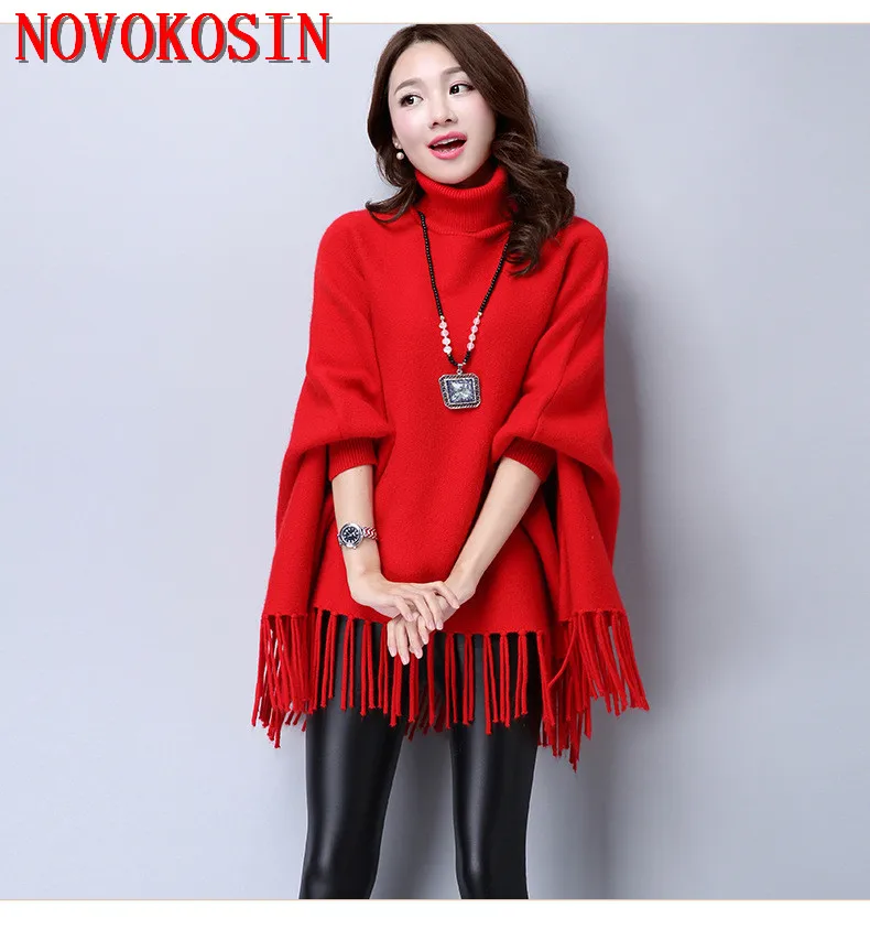 SC164 2018 Spring Autumn Knitted Long Bat Sleeves Korean Version Sweater Women High Neck Solid Pullovers Tassel Black Red Poncho
SC164 2018 Spring Autumn Knitted Long Bat Sleeves Korean Version Sweater Women High Neck Solid Pullovers Tassel Black Red Poncho
