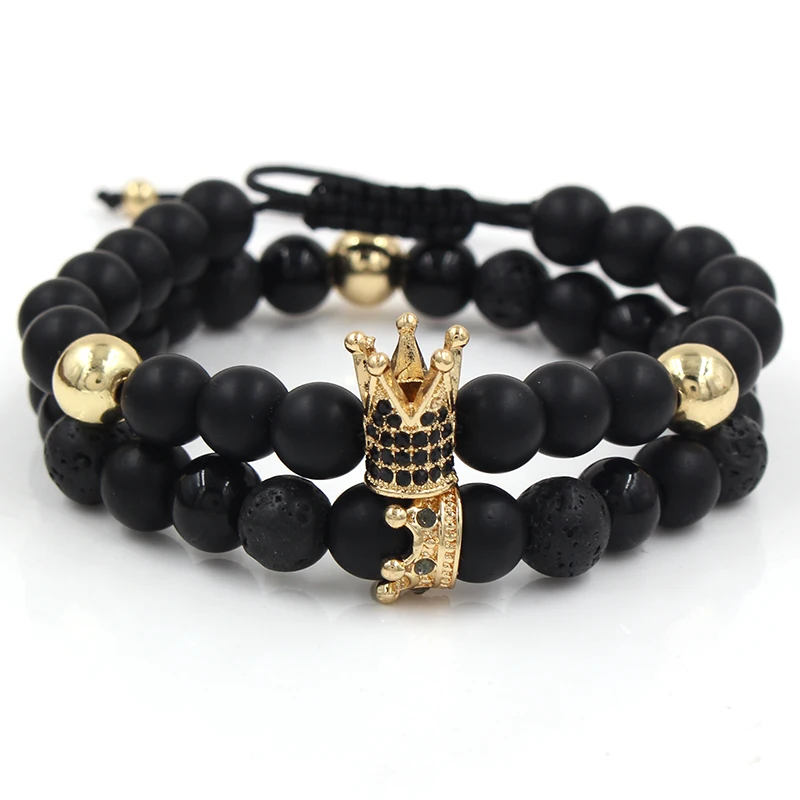 2pcs/set Micro Pave CZ Crown Charms Couple Bracelets Sets for women Men 8mm Balck Matte beads stone Bracelet jewelry bileklik
2pcs/set Micro Pave CZ Crown Charms Couple Bracelets Sets for women Men 8mm Balck Matte beads stone Bracelet jewelry bileklik