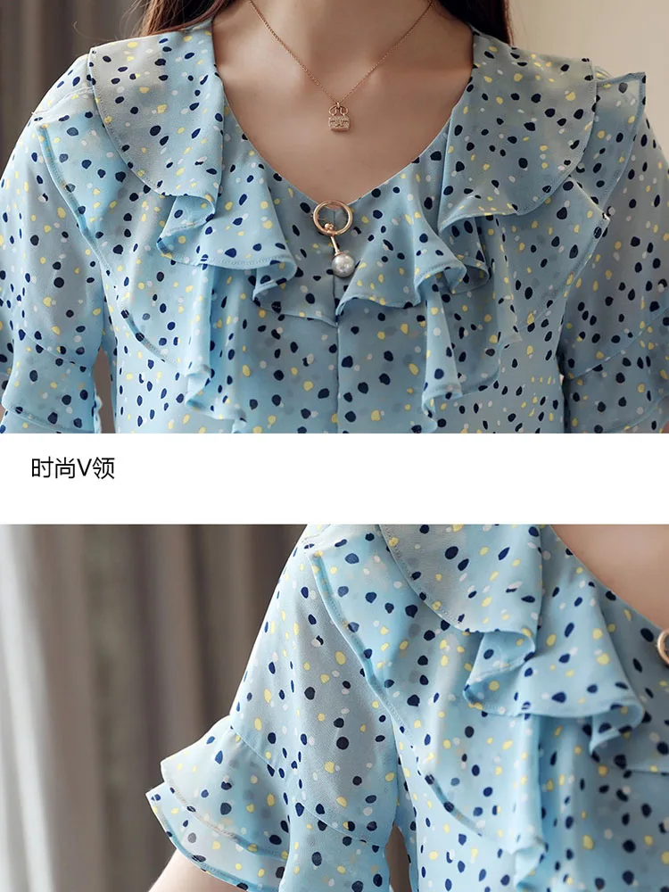 summer roupas feminina fashion Women's Clothing Blouses v-neck tops ruffles dot loose chiffon shirts new blusas mujer de moda
summer roupas feminina fashion Women's Clothing Blouses v-neck tops ruffles dot loose chiffon shirts new blusas mujer de moda