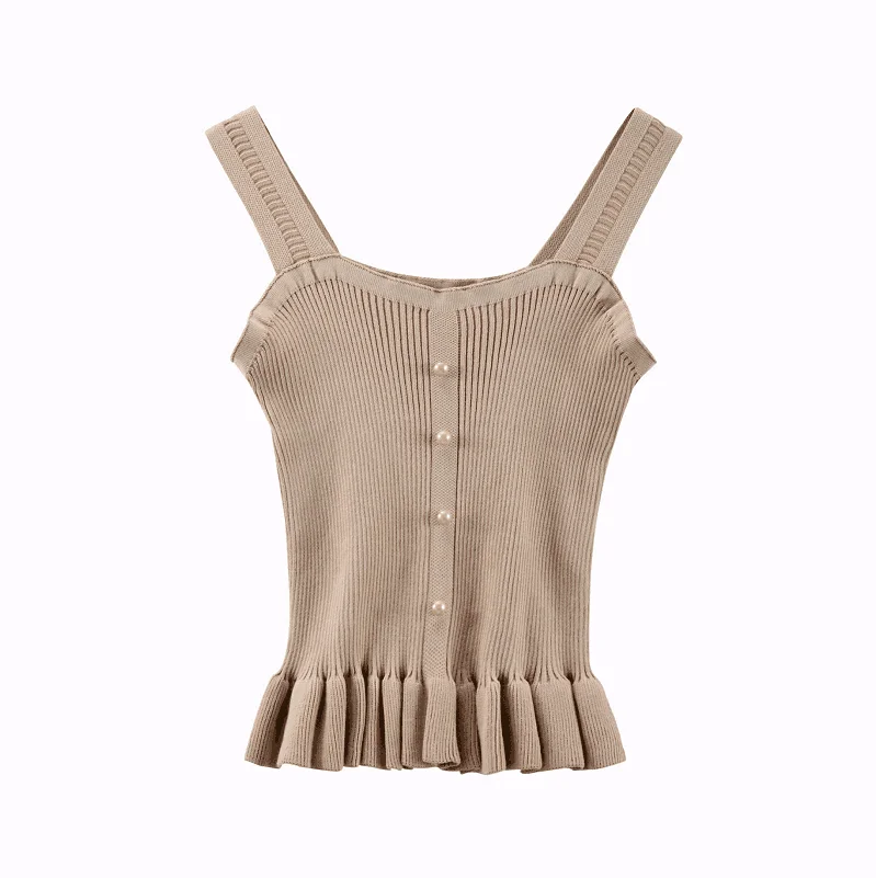 Women Knitting Ruffles Buttons Cropped Tanks Tops Girls Knitted Sweet Chic Tee shirts Camis crop Top for Female 2019
Women Knitting Ruffles Buttons Cropped Tanks Tops Girls Knitted Sweet Chic Tee shirts Camis crop Top for Female 2019