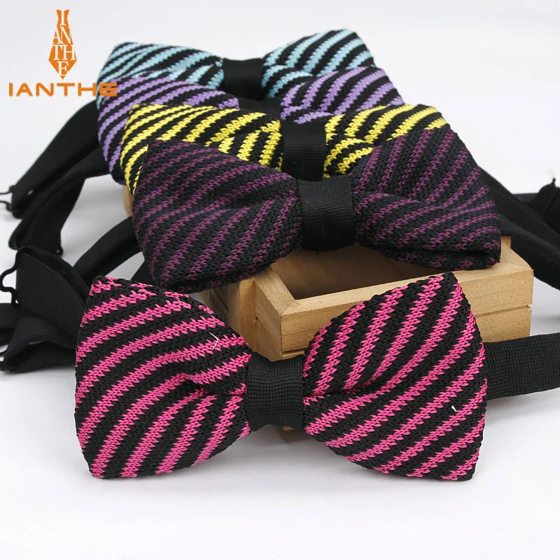 

Mens Vintage Bowtie Wedding Groom Butterfly For Men Neckwear Bowties Designer Knit Classic Stripe Pattern Tuxeo Corbatas Bow Tie