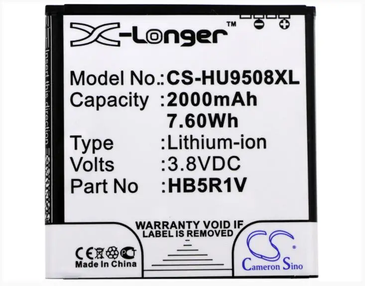 Cameron Sino 2000mAh battery for HUAWEI HN3-U01 Honor 2 3 II Quad U9508 HB5R1V Mobile, SmartPhone Battery
Cameron Sino 2000mAh battery for HUAWEI HN3-U01 Honor 2 3 II Quad U9508 HB5R1V Mobile, SmartPhone Battery