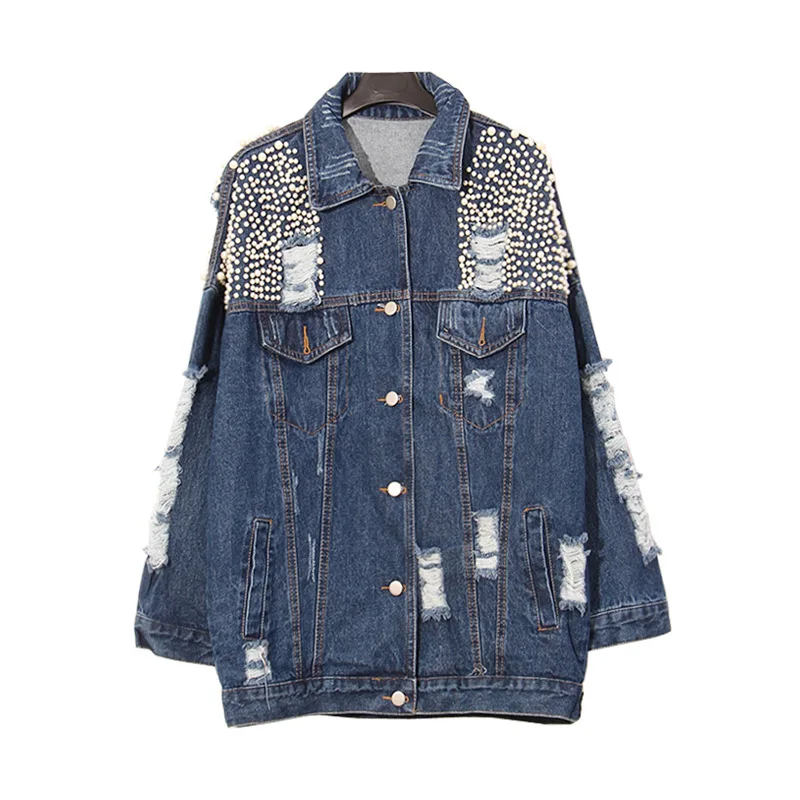 Street Fashion Women Personality Jacket 2017 Spring Pearl Beading Ripped Denim Jacket
Street Fashion Women Personality Jacket 2017 Spring Pearl Beading Ripped Denim Jacket