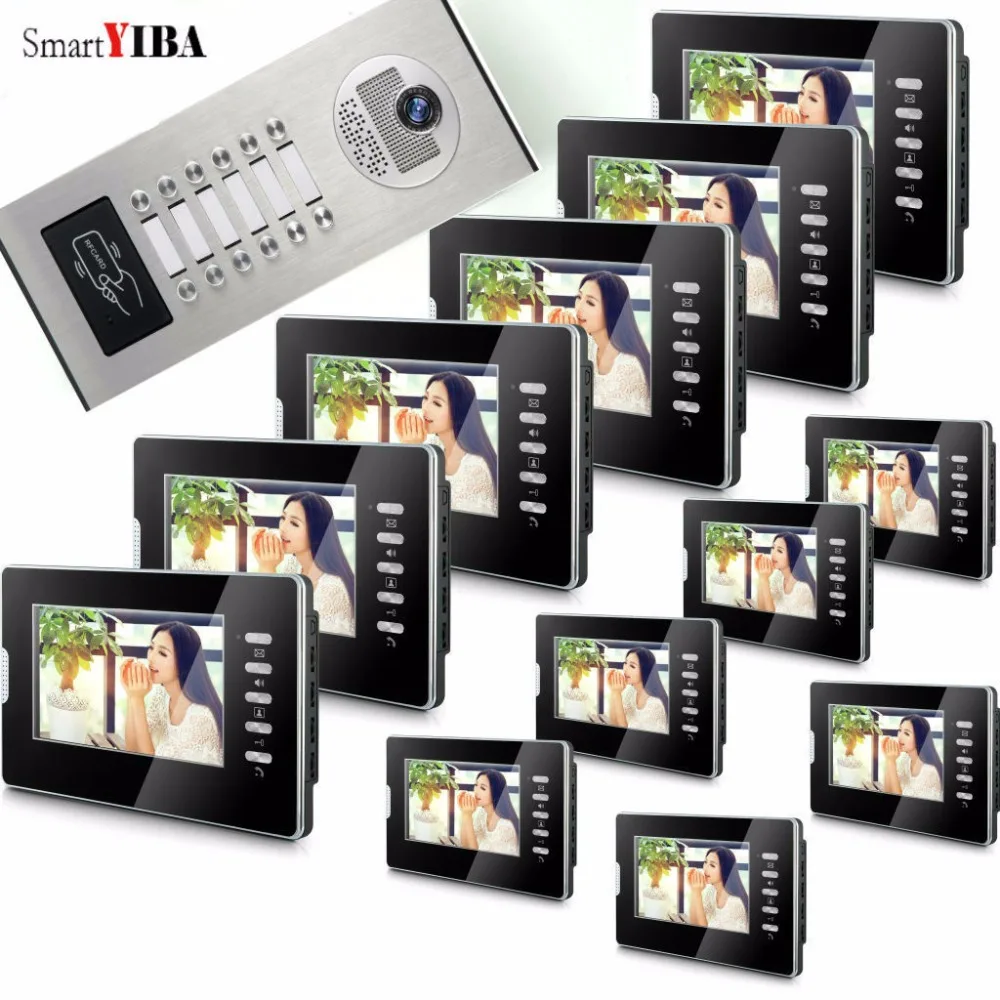 

SmartYIBA 6 to 12 Units Apartment Video Intercom Video Door Entry IR-CUT 1000TVL Camera Doorbell RFID Card Access Multi Families