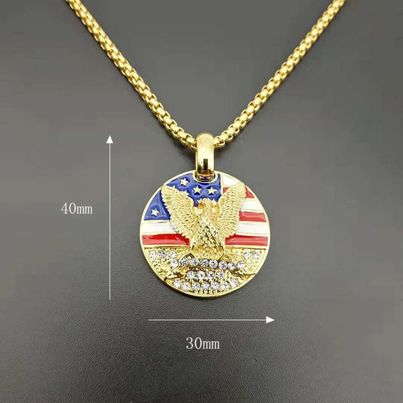 Ожерелье Стразы из нержавеющей стали в стиле хип-хоп с круглым кулоном виде