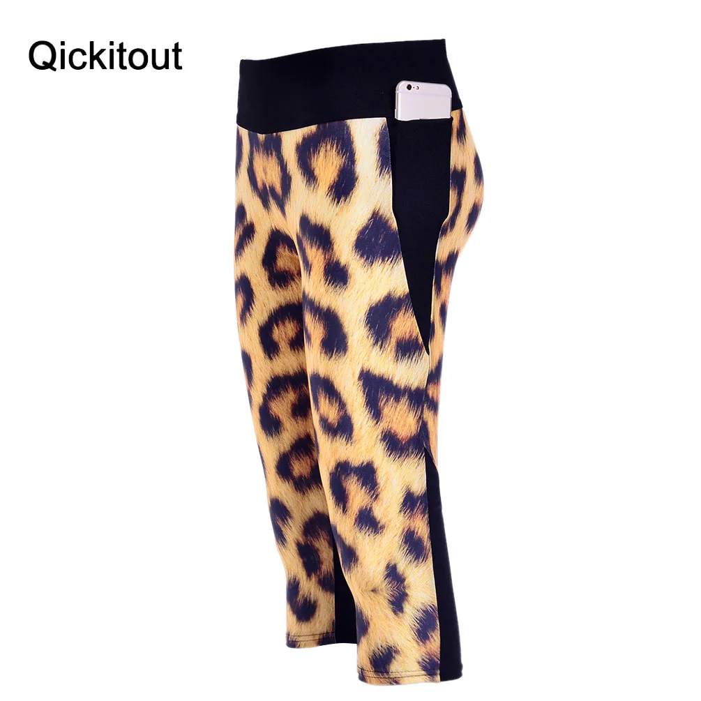 Fashion New arrival Sexy Hot women's 7 point pants Animal tiger leopard digital print women high waist Side pocket phone | Женская