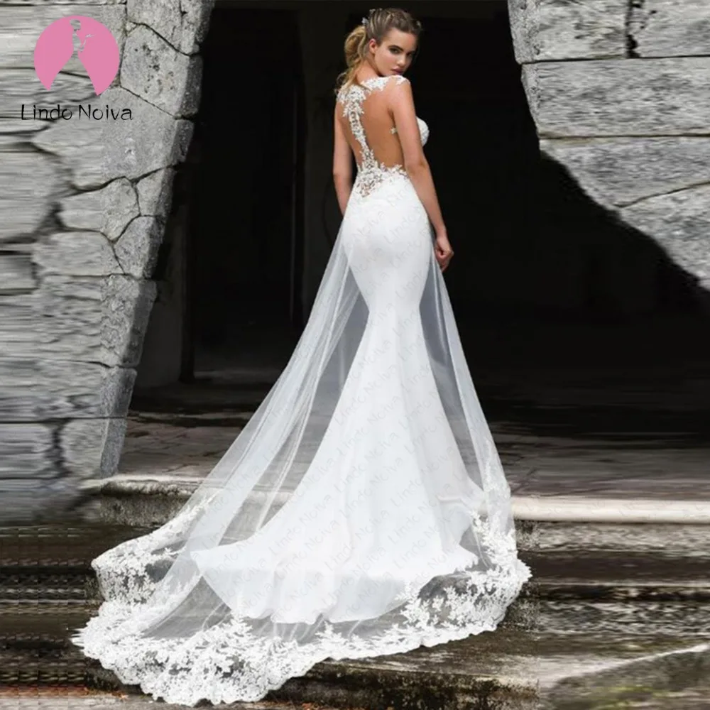 Женское свадебное платье с аппликацией в виде русалки простое большого размера