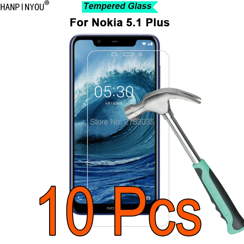 

10 шт./лот для Nokia 5,1 Plus / X5 5,86 "твердость 9H 2.5D ультратонкая закаленная стеклянная пленка защита экрана