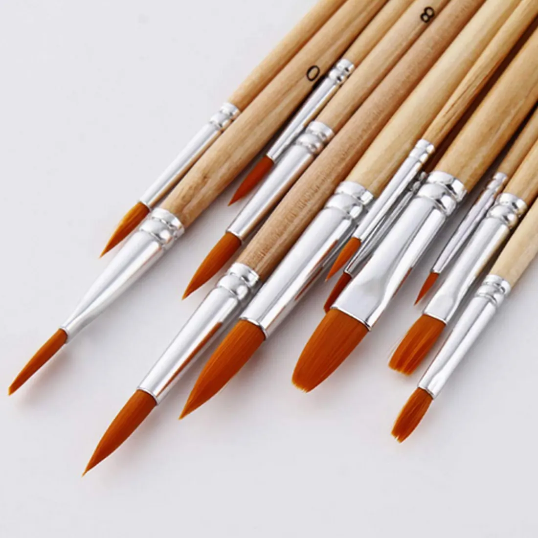 12Pcs Nylon Hair Paint Brush Set Round Tip Pointed Artists Paintbrush for Watercolor Acrylic Oil Painting Art Supplies
12Pcs Nylon Hair Paint Brush Set Round Tip Pointed Artists Paintbrush for Watercolor Acrylic Oil Painting Art Supplies