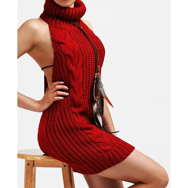 New Turtleneck Sleeveless Long Virgin Killer Sweater Knitted Sexy Backless Women Sweaters And Pullovers Women Tie Open
New Turtleneck Sleeveless Long Virgin Killer Sweater Knitted Sexy Backless Women Sweaters And Pullovers Women Tie Open