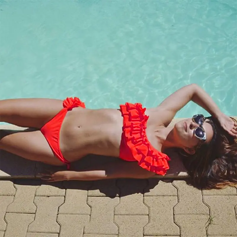 Kakaforsa New Ruffle Flower Sexy Bikinis Women Swimsuit Low Waist Bathing Suits One Shoulder Bikini Set Backless Swimwear
Kakaforsa New Ruffle Flower Sexy Bikinis Women Swimsuit Low Waist Bathing Suits One Shoulder Bikini Set Backless Swimwear