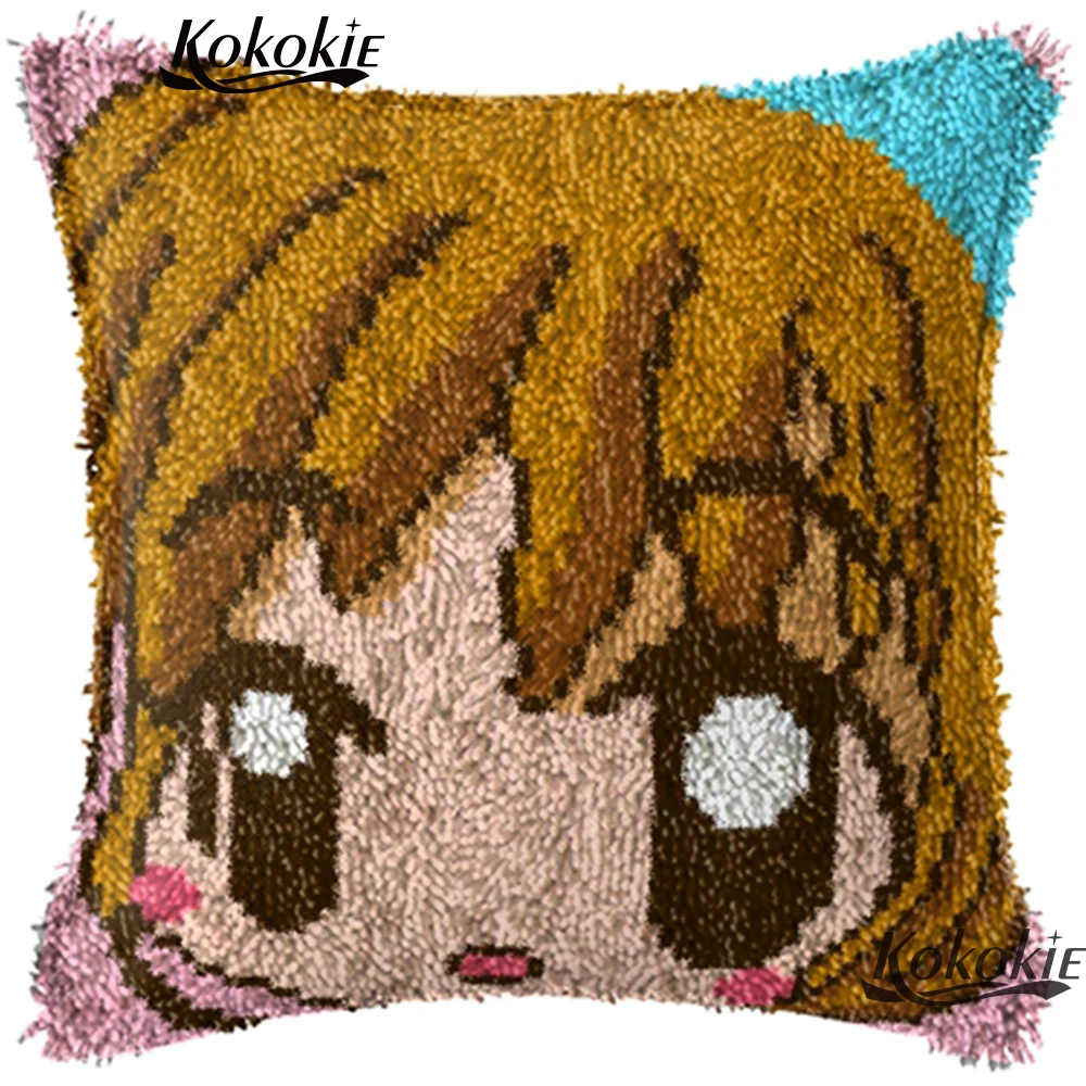 

Threads embroidery latch hook pillow cross stitch kits cartoon cushion mat girl diy carpet gift Crocheting Rug Yarn Needlework