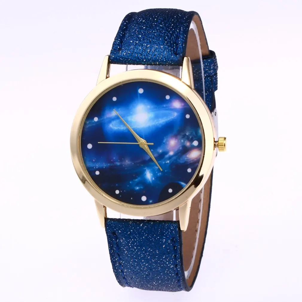 Фото Кварцевые часы с рисунком галактики Вселенная Звездная Пыль звезды PU Кожаный