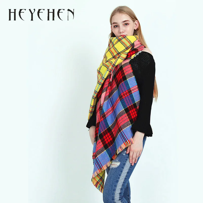 Модный Роскошный бренд женский теплый зимний кашемировый плед длинный шарф