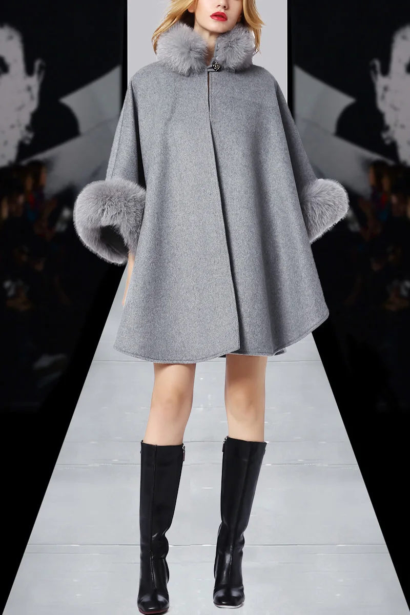 Женская зимняя накидка с воротником летучая мышь на одной пуговице|coat gray|cape coatcloak