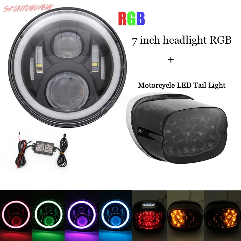 7 Inch LED Headlight RGB Halo Light Angel Eyes with Motorcycle LED Tail Light Turning Lamp Rear Brake Light
7 Inch LED Headlight RGB Halo Light Angel Eyes with Motorcycle LED Tail Light Turning Lamp Rear Brake Light