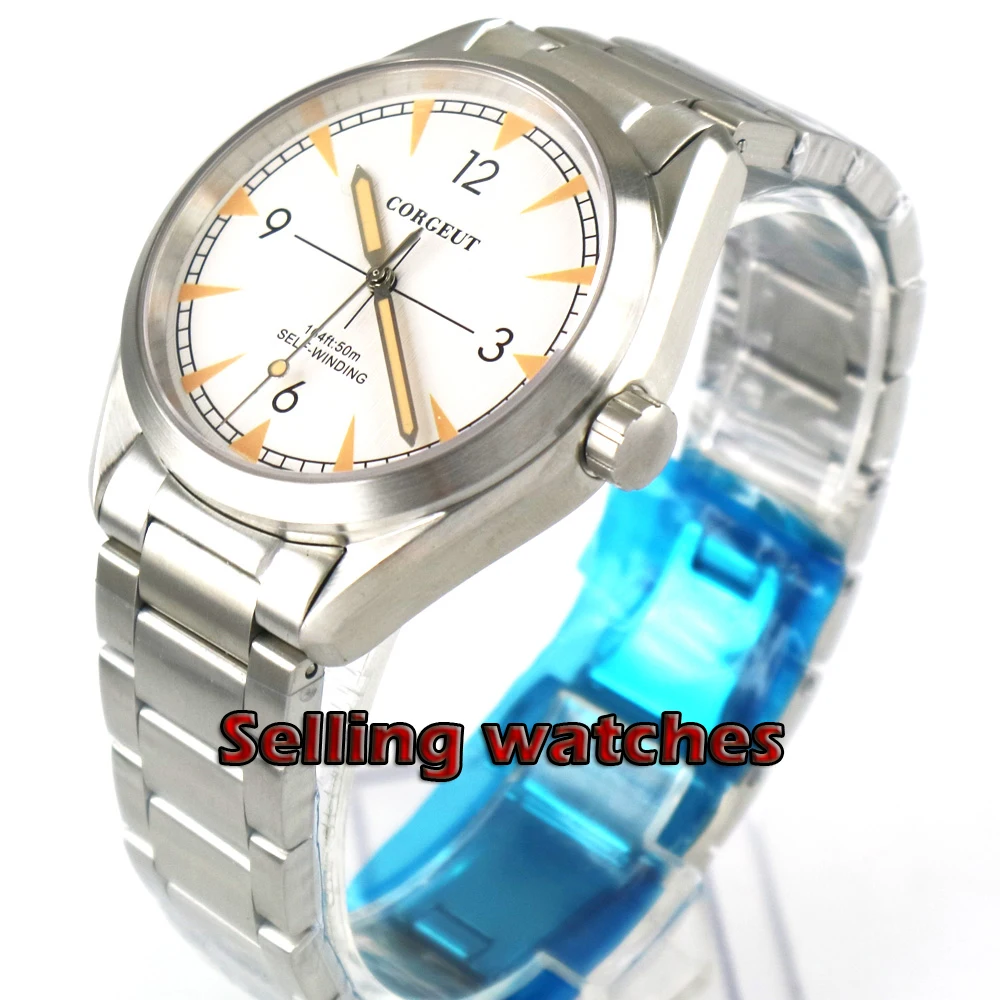 Brushed 41mm white dial orange marks Stainless steel strap sapphire glass Automatic men watch
Brushed 41mm white dial orange marks Stainless steel strap sapphire glass Automatic men watch