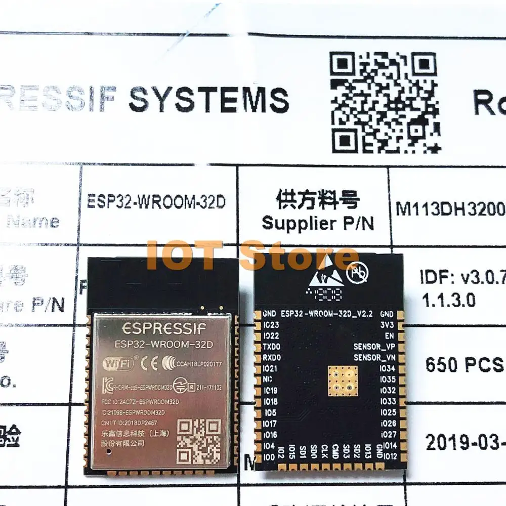 100 шт. ESP32-WROOM-32D Wi-Fi + BT + BLE ESP32 модуль 32 МБ 4 Мб флэш-памяти Espressif оригинальный Улучшенный радиочастотный преобразователь
100 шт. ESP32-WROOM-32D Wi-Fi + BT + BLE ESP32 модуль 32 МБ 4 Мб флэш-памяти Espressif оригинальный Улучшенный радиочастотный преобразователь