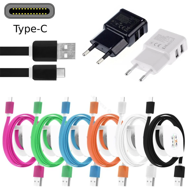 1 м 2 3 длинный USB Type C выдвижной кабель зарядный плоский Tipo Kabel Cabo EU настенное