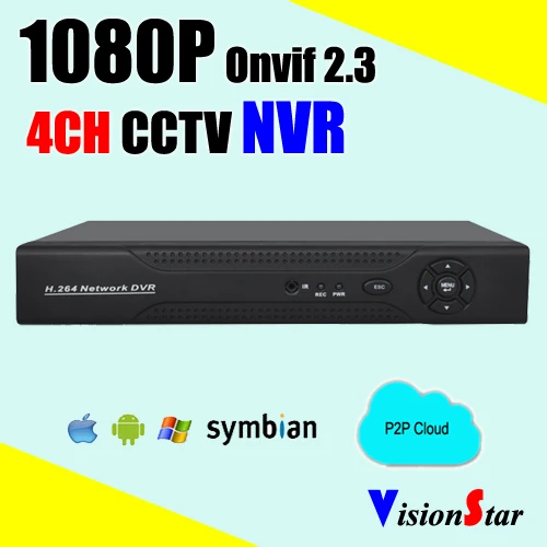 Видеонаблюдения NVR 4ch 1080 P для IP камеры RJ45 сети HDMI видео выход VGA мобильный вид P2P