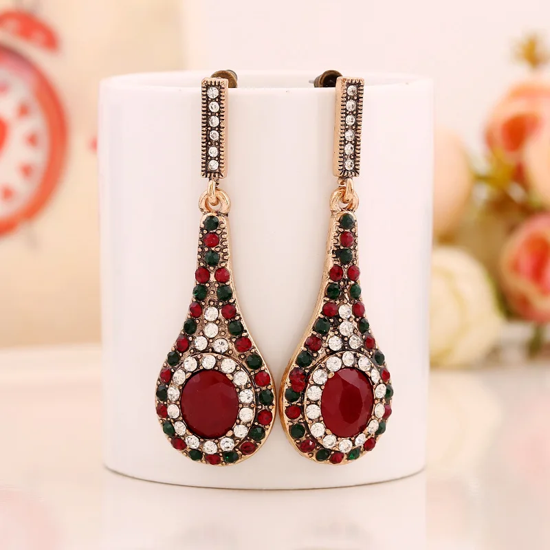 Женские винтажные серьги Boho длинные с золотыми каплевидными камнями в