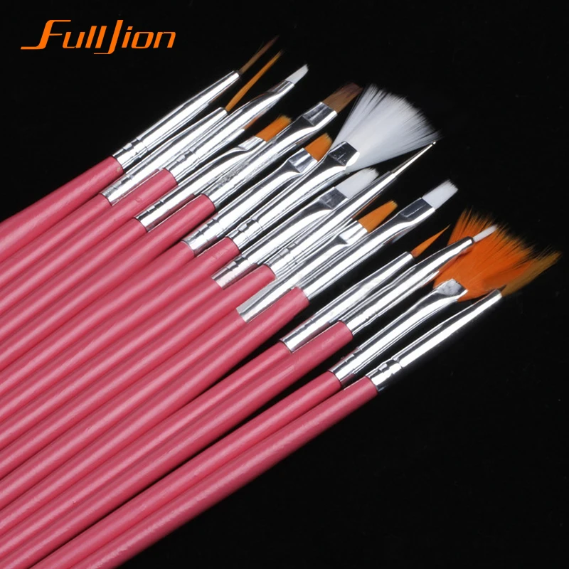 Fulljion 15/7 шт./компл. ногтей Лак Живопись Draw Pen Щетки Советы Инструменты Набор UV Гель