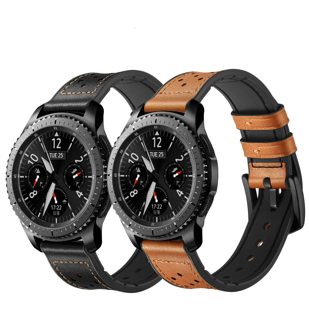 Черный коричневый 20 мм отверстие из натуральной кожи часы ремешок для samsung gear S4