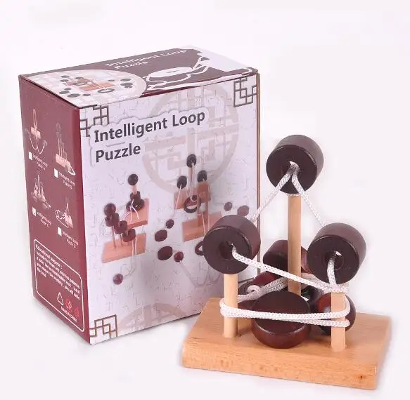 IQ деревянная головоломка 3D веревочная петля игра для взрослых детей|puzzle game|rope