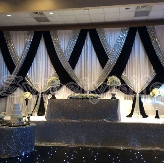 Free Shipping 3m*6m White Wedding Backdrop Curtain With Black Color And Silver Sequin Fabric Drape Swag For Decoration
Free Shipping 3m*6m White Wedding Backdrop Curtain With Black Color And Silver Sequin Fabric Drape Swag For Decoration