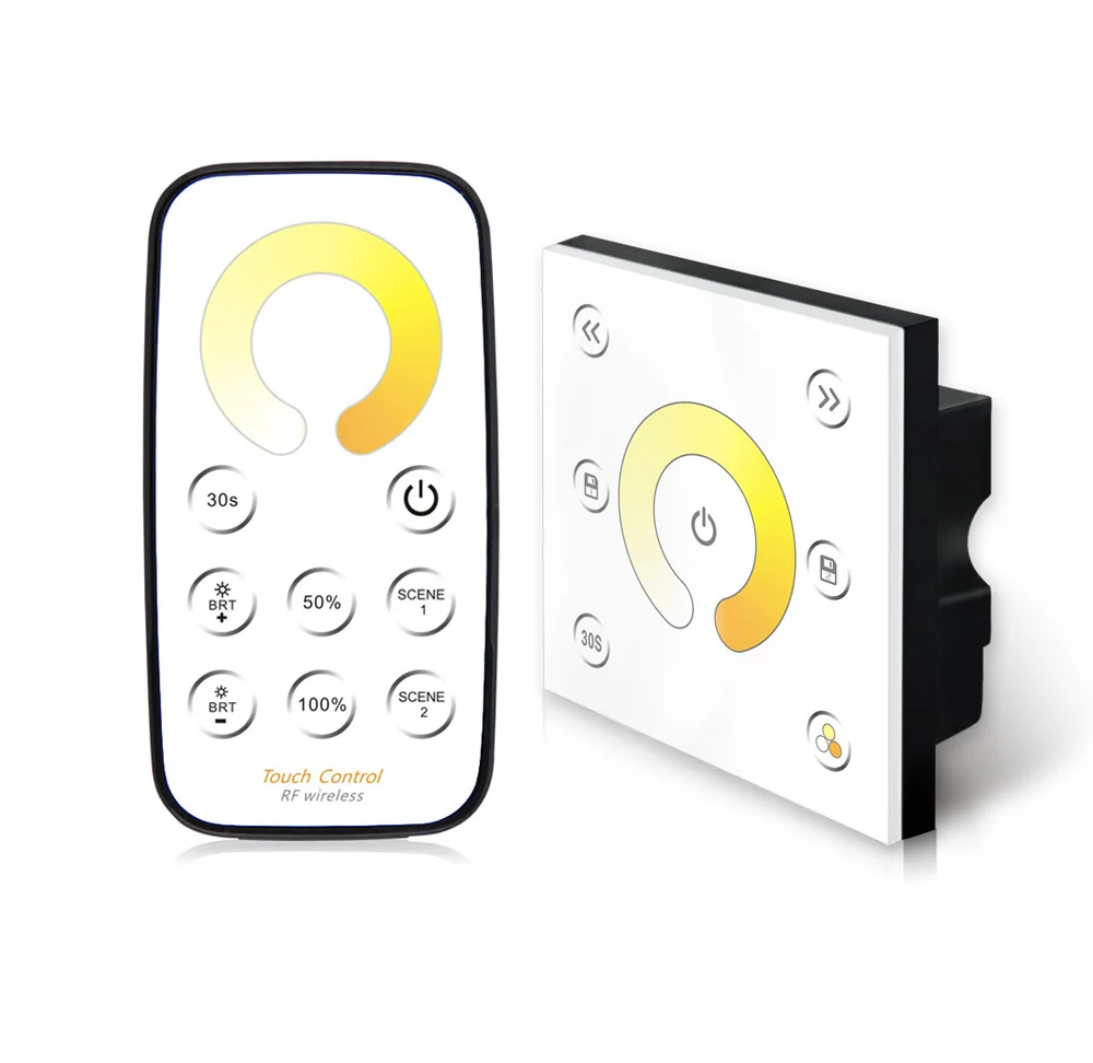 CCT Color Touch Panel Dimmer with RF Touch Remote Wall-Mounted Color Temperature Touch Panel Controller DC12V-24V
CCT Color Touch Panel Dimmer with RF Touch Remote Wall-Mounted Color Temperature Touch Panel Controller DC12V-24V