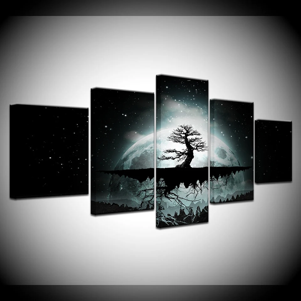 

Canvas Painting Tree in larger moon 5 Pieces Wall Art Painting Modular Wallpapers Poster Print for living room Home Decor